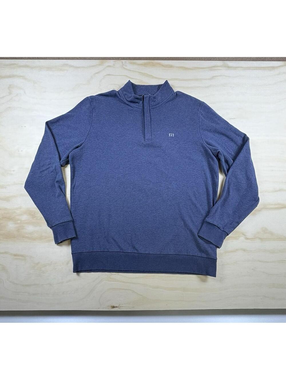 Travis Mathew Mens Pullover Quarter Zip Sweatshirt Blue Heathered Size L Golf